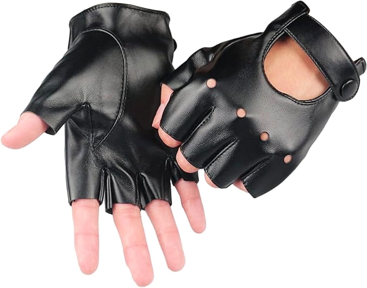 Handschoenen, 13 x 9 cm Vingerloze lederen handschoenen voor dames, PU-leer autobestuurdershandschoenen, zwart punk, voor autorijden, fietsen, cosplay en outdoor
