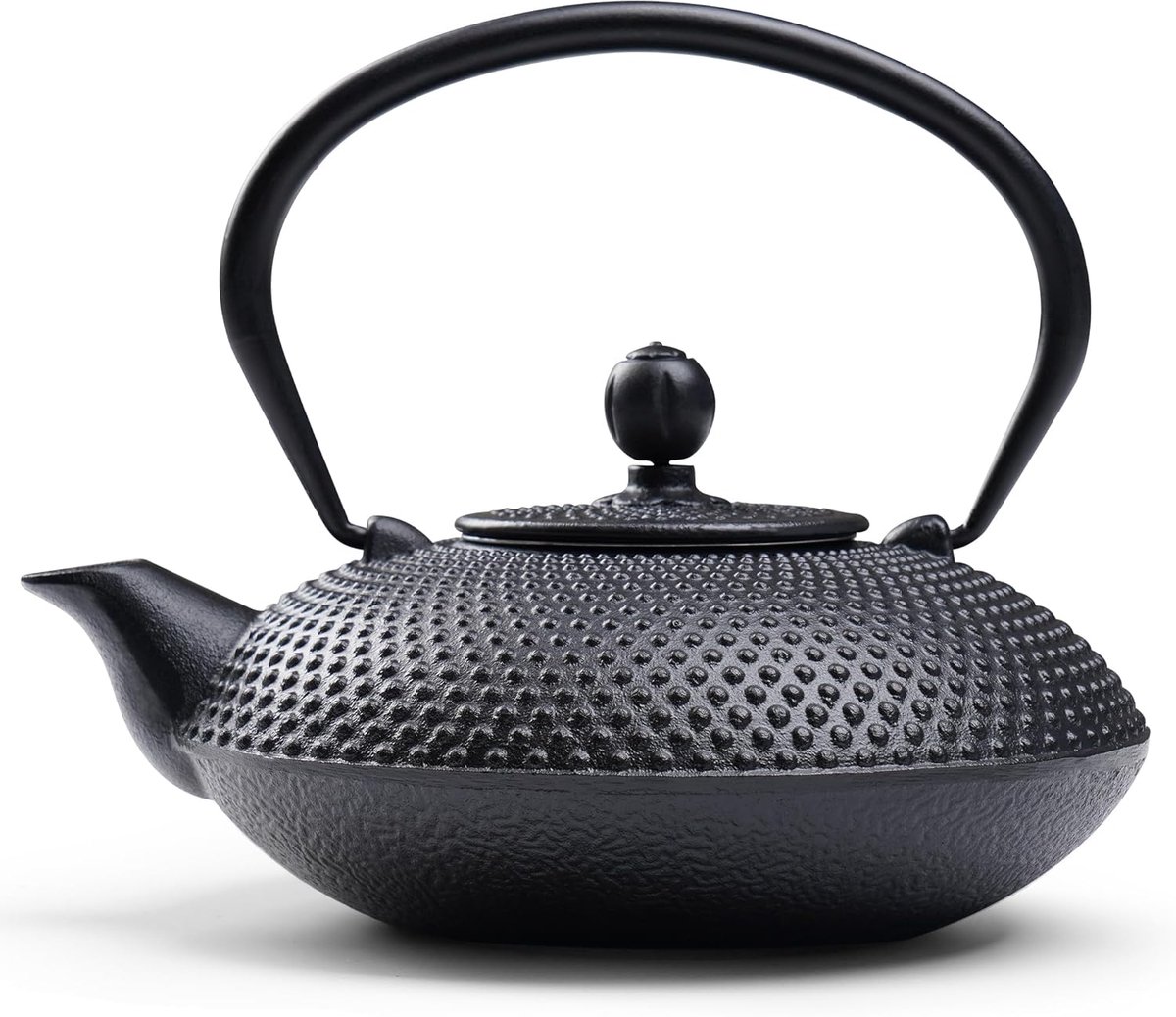 Japanse gietijzeren theepot, zwart, hoogwaardig metaal met gestructureerd patroon, Aziatische theepotstijl, 800 ml