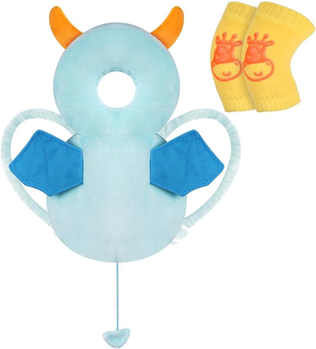 Baby Hoofdbeschermer, Verstelbare Baby Hoofdbescherming Veiligheidspad Rugzak, Beschermingspads voor Baby Leren Lopen Kruipen, Blauwe Monster