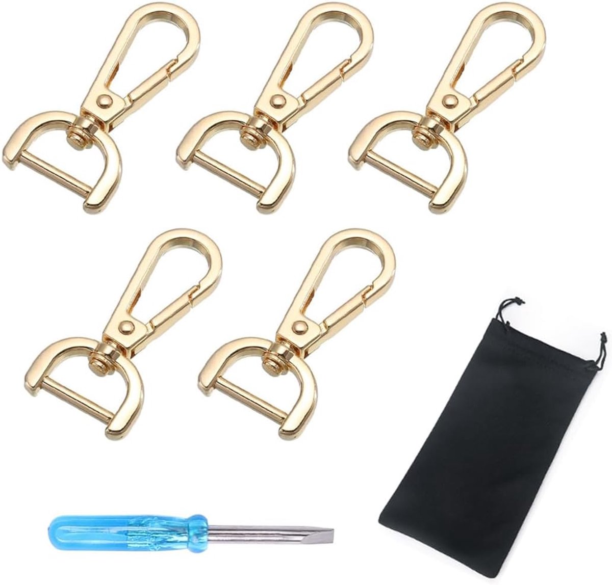 5 stuks vervangende D-ringen, draaibare snap-haken, legering, kreeft klauwsluitingen, D-ringen met schroevendraaier en tas, snap haak, draaibare sluiting voor portemonnee, sleutelhanger