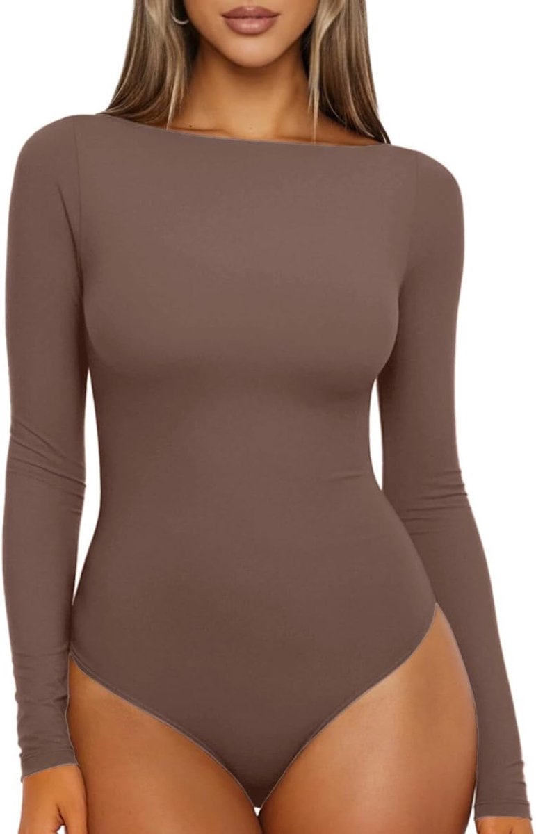 Bodysuits voor dames, boothals, lange mouwen, bodysuit, top, casual, dames, eendelig, tanga-turnpakje, basic shapewear, bodysuit, rekbaar, zacht, uitgaan, tops, slim fit, jumpsuit, gelaagde