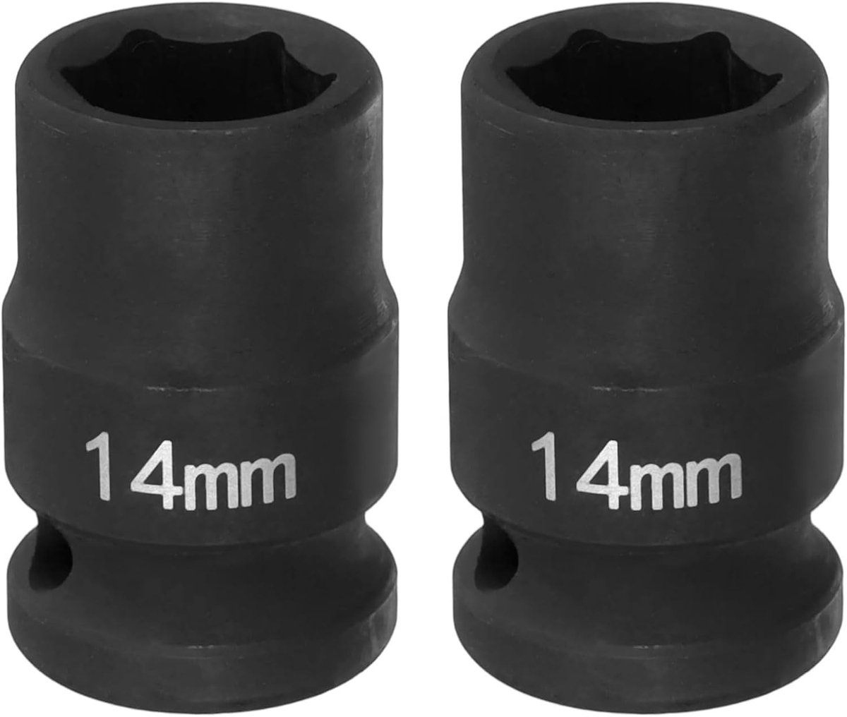 2 stuks 6-punts slagschroevendraaiers 14 mm metrische steeksleutel 1/2 inch vierkante aandrijving 1,5 inch (38 mm) lange spindel as zeskantmoer steeksleutel, zwart