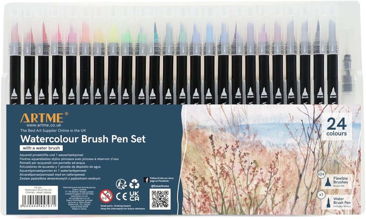 Waterverf viltstiften 24 kleuren - flexibele penseelpunten - inclusief waterpenseel - ideaal voor creatief tekenen - SnelShoppen