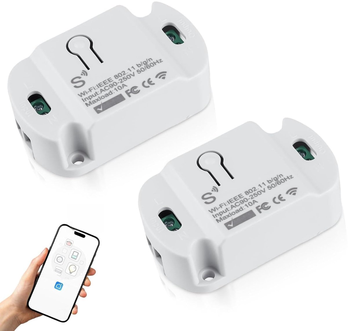 WLAN lichtschakelaar module 10A - 2 stuks - draadloos - eenvoudig te bedienen met app - SnelShoppen