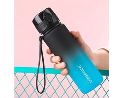 UZSPACE Waterfles - Drinkfles 500 ml – BPA-Vrije Tritan Waterfles – 100% Lekvrij – Herbruikbare Sportfles met 1-Klik Deksel – Voor School, Sport & Kantoor – Zwart/Blauw