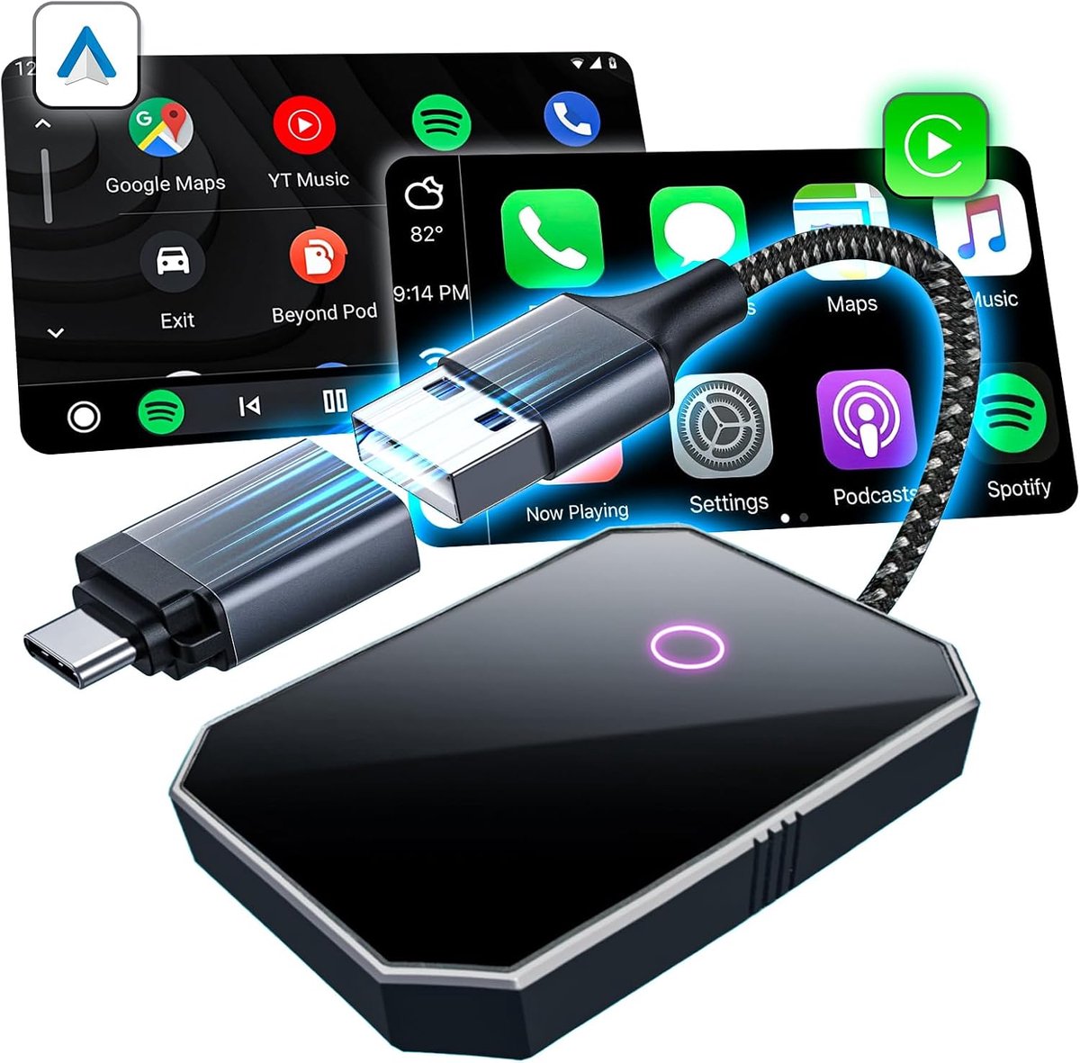 Draadloze Auto Adapter - 2-IN-1 CarPlay Android Dual System Dongle - Plug & Play - SnelShoppen