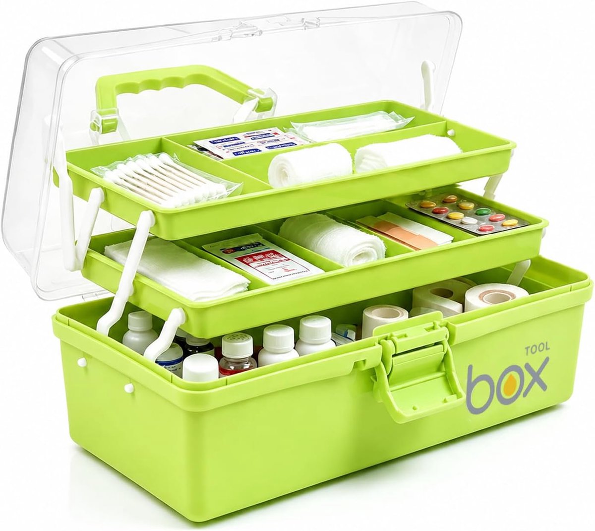 Opbergdoos 3-laags - Groen - Duurzaam materiaal - Handige organizer voor medicijnen en cosmetica - SnelShoppen