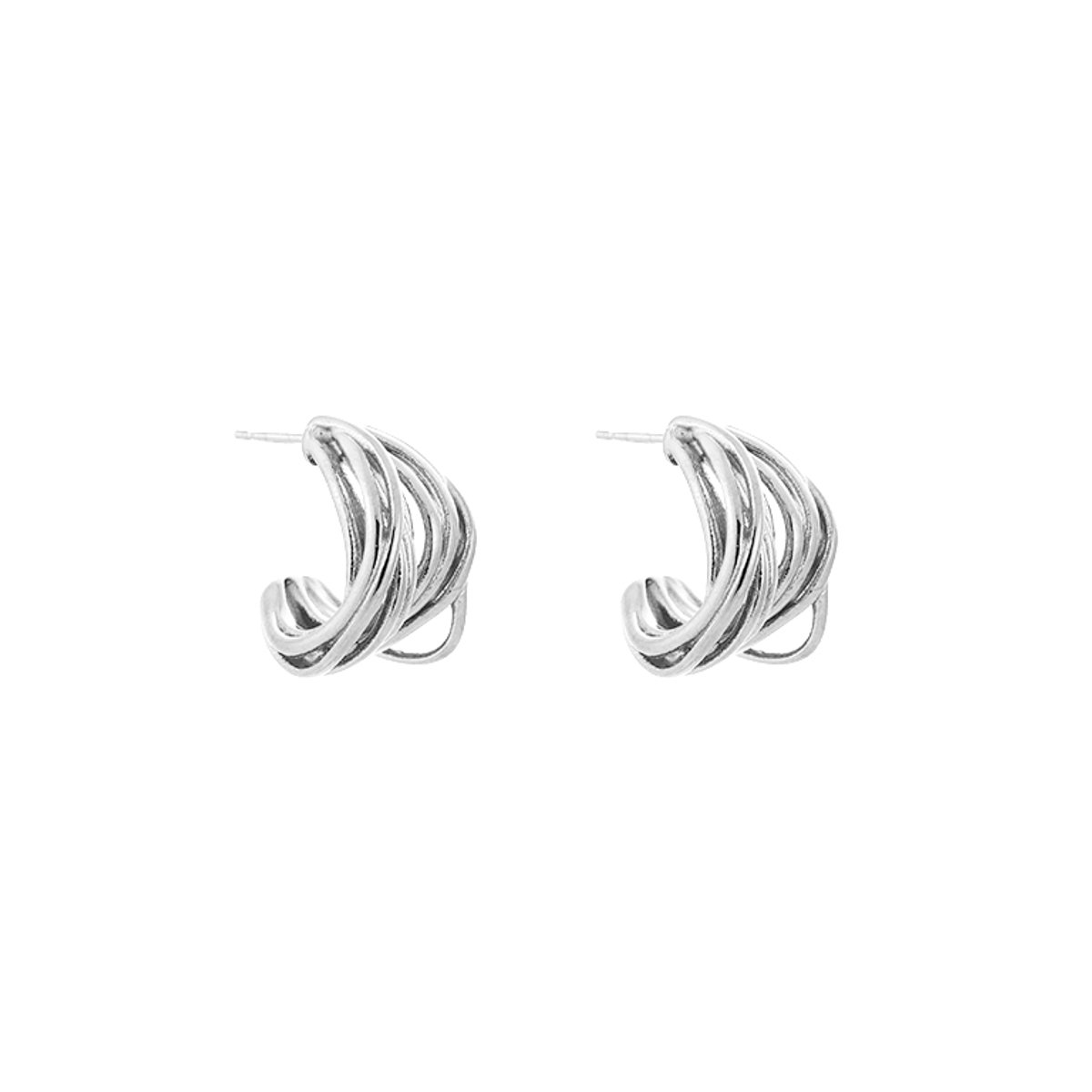 Triple Curved Layer Sculptural Studs – Luxe Drielagige Bogen Oorstekers – RVS - Zilver