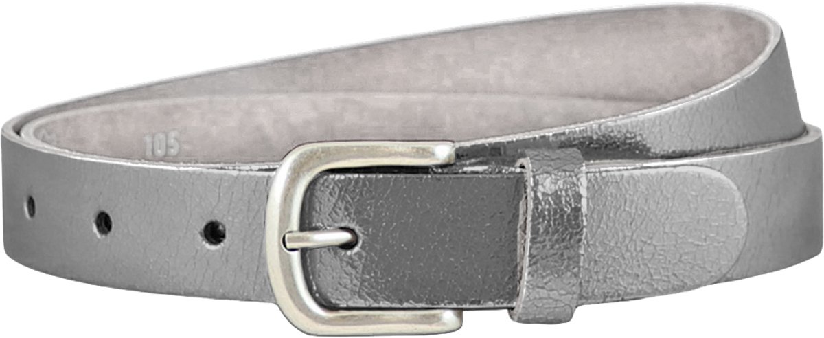 Landley Dames Riem Leer Metallic Zilver – Breedte 3 cm – Leren Vrouwen Riem - Lengte totaal 110 cm / Riemmaat 95