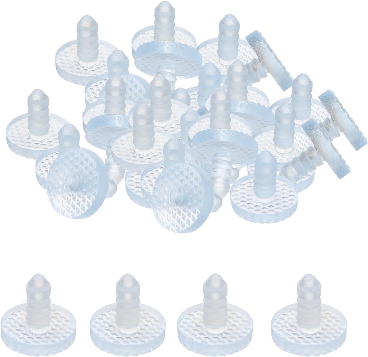 30 stuks glasplaatbuffers met steel, 19 mm, meubelglasplaten antislippads, transparante rubberen handgrepen, tafelafstandhouders voor 7,4 mm gat voor tafelmeubels, kast