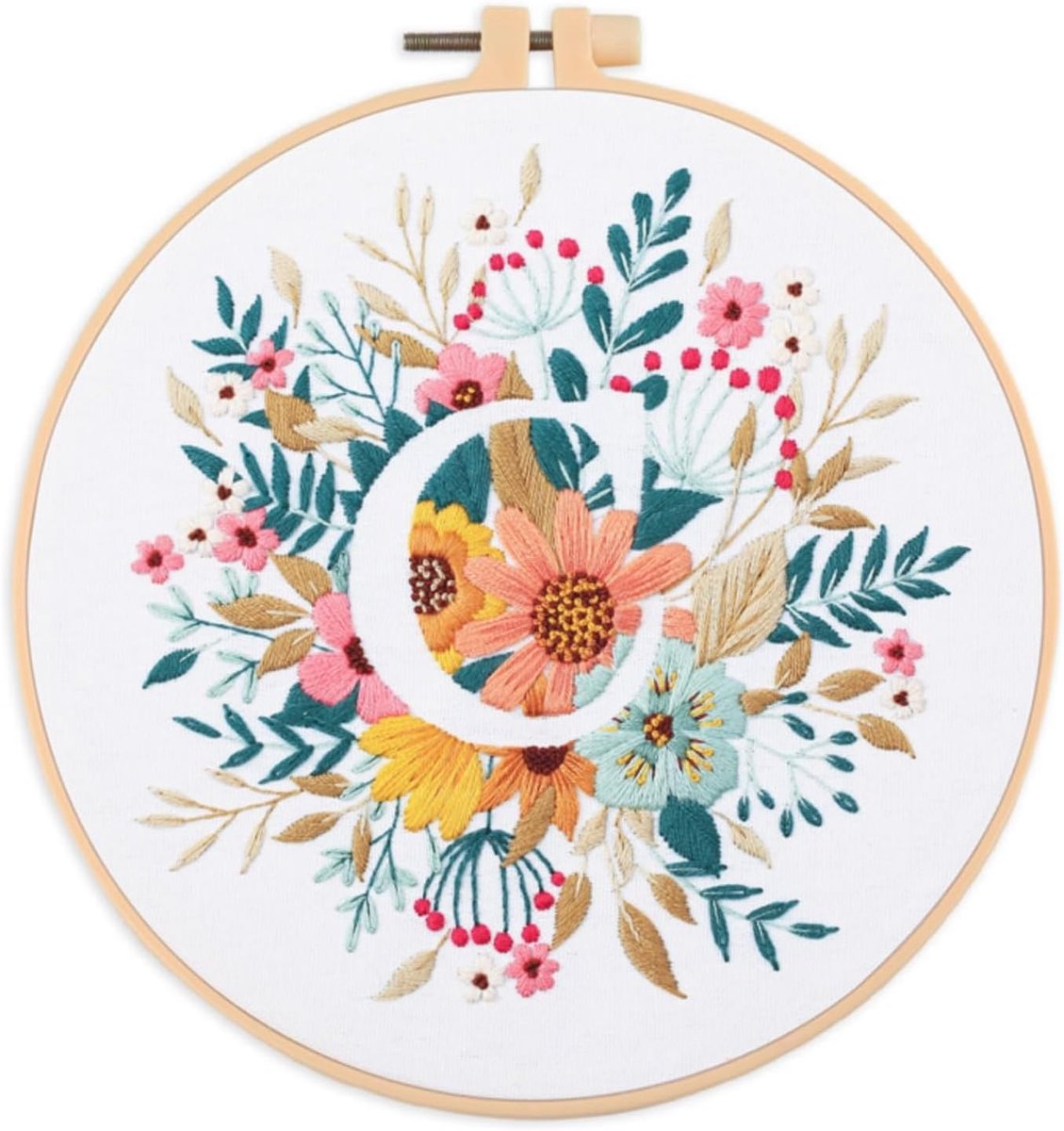 Borduurstarterskit Engelse letter C en bloemen gestempeld met bedrukt patroon kruissteek borduurpakketten (Letter C)
