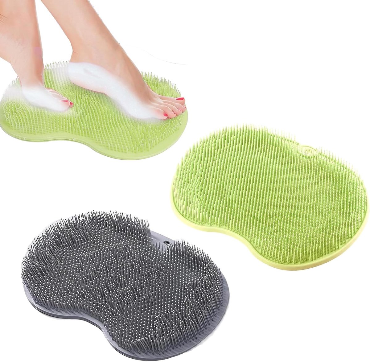 Set van 2 voetschrommat, antislip, siliconen douchemat voor het reinigen van de voeten, exfoliërende siliconen voetmat, douche, achterzijde, voetwasmat, met zuignap, voor reiniging, peeling en massage
