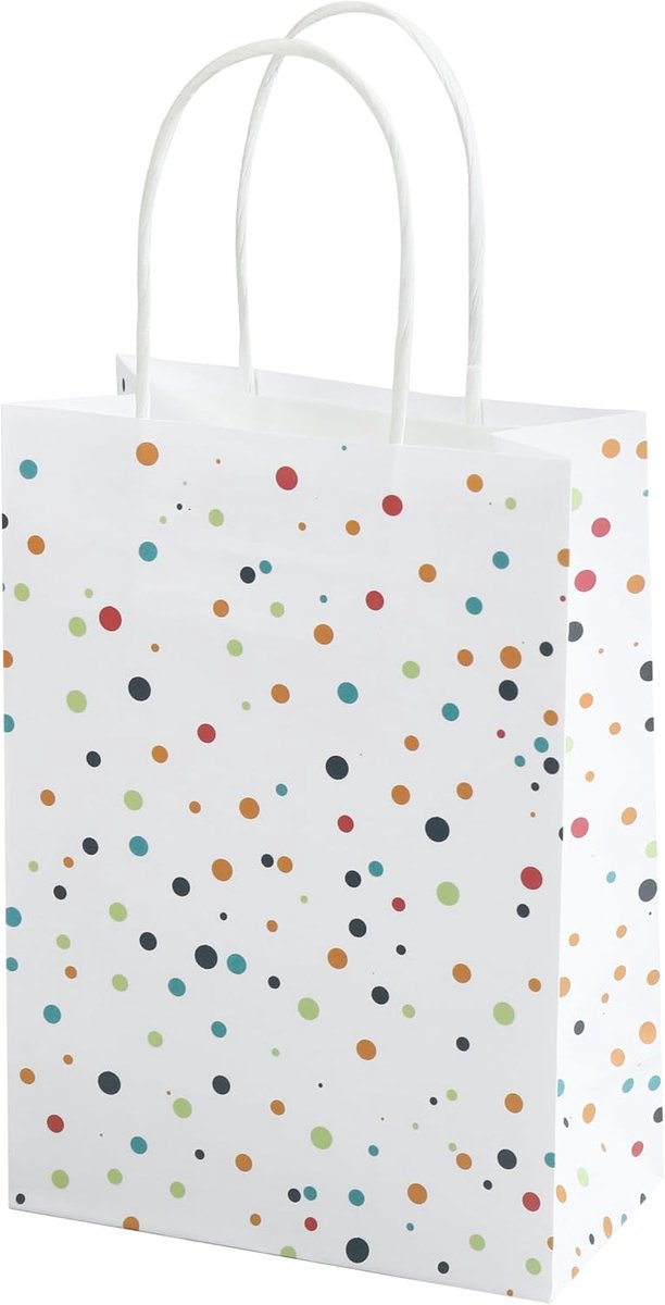 25 papieren zakken met handvat, kleurrijke confetti, waterverf, wit kraftpapier, 21 x 15 x 8 cm