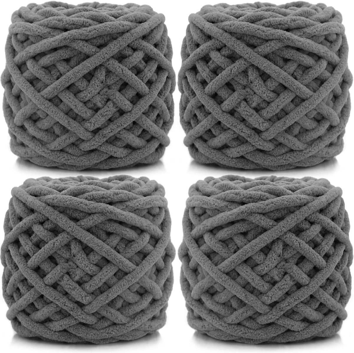 4 stuks grof garen, dikke wol voor het breien van 100 g ballen, meerkleurig zacht chenillegaren, breiwol voor breien en haken deken, kussen, huisdierbedden, tassen, hoeden, sjaals (donkergrijs)