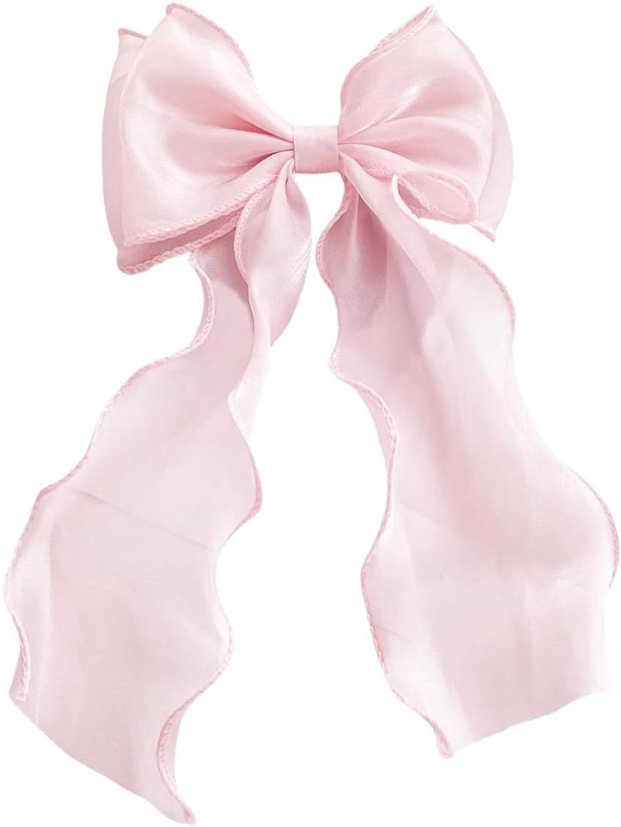 Haarspeld 1 stuk grote strik haarspeld lange staart elegante Franse lint mesh voor vrouwen meisjes verschillende gelegenheden (roze)