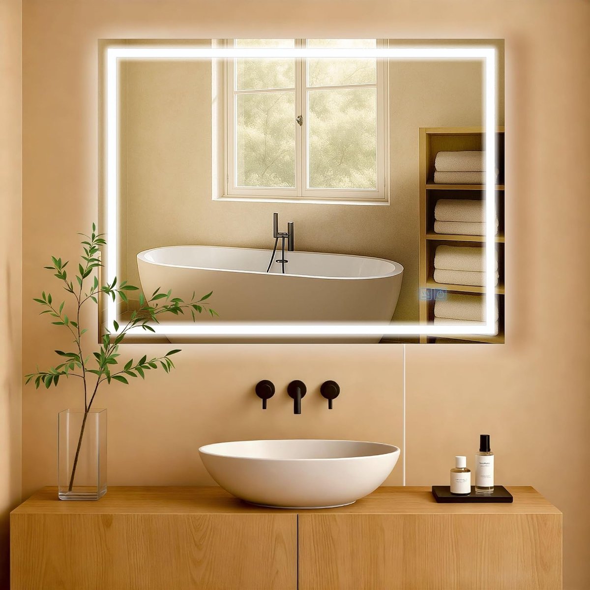 Jaffrey badkamerspiegel - met verlichting dimbaar- met verwarming - wandspiegel - horizontaal en verticaal - anti-condens -, Maat:60x80 cm
