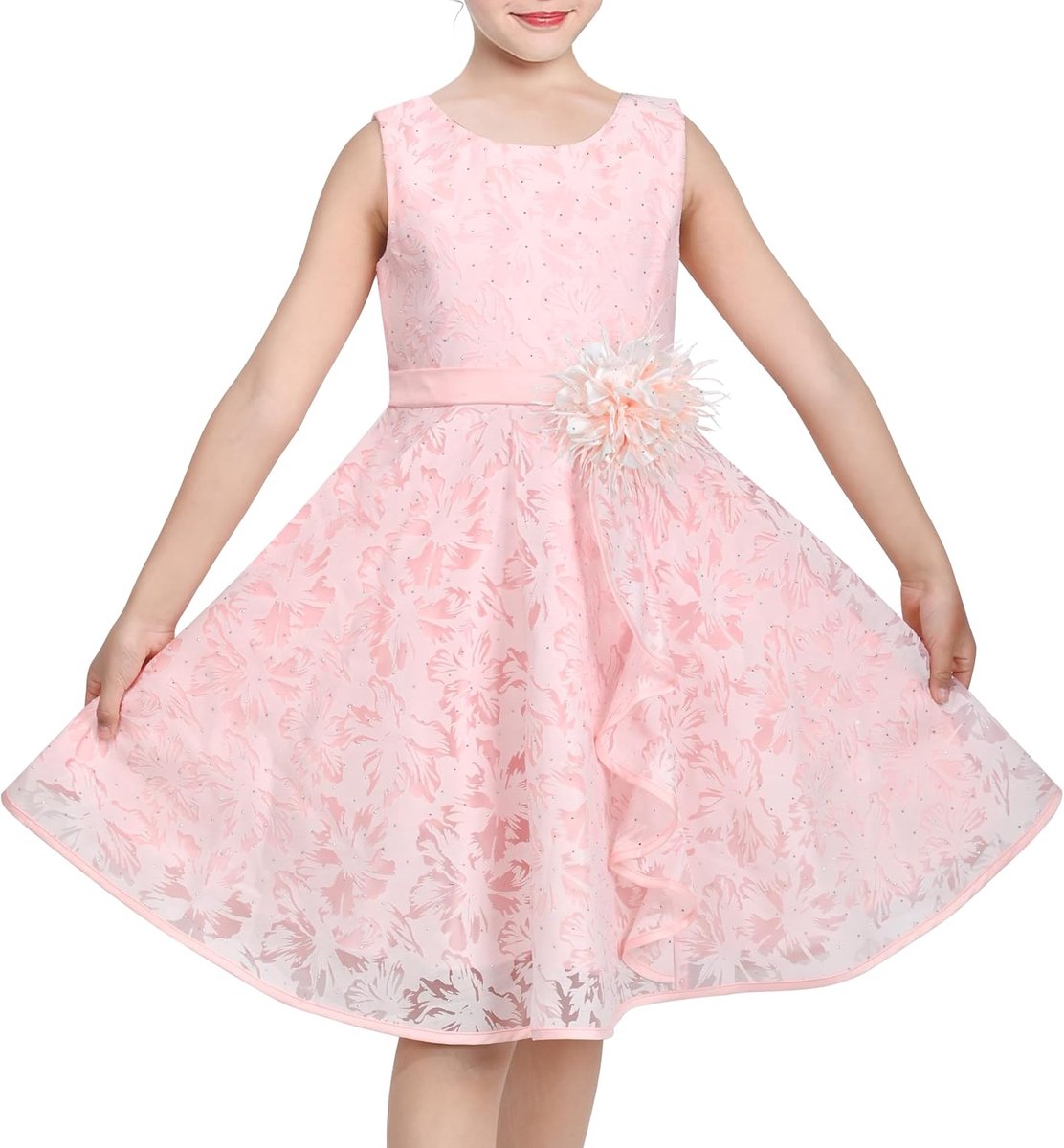 Jurk 3 lagen Roze Bloem Golf Optocht Bruiloft Kinderkleding 4-12 jaar
