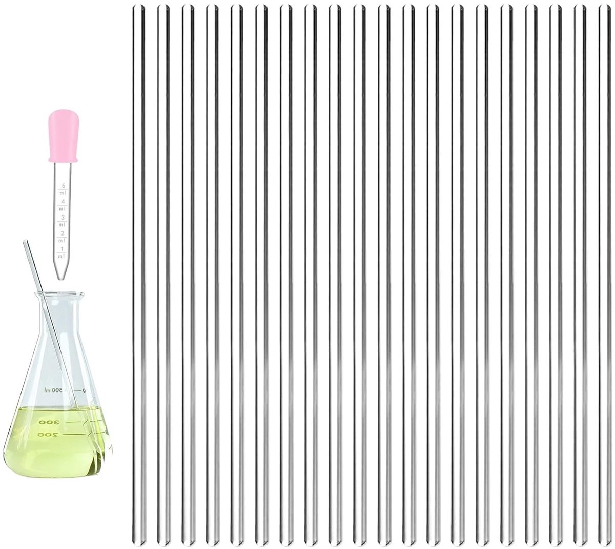 20 stuks 20 cm roerstaaf van glas, glasroerdop laboratorium, glasroerdoppen voor laboratorium school, voor wetenschappelijk chemisch laboratorium om hete en koude dranken te roeren