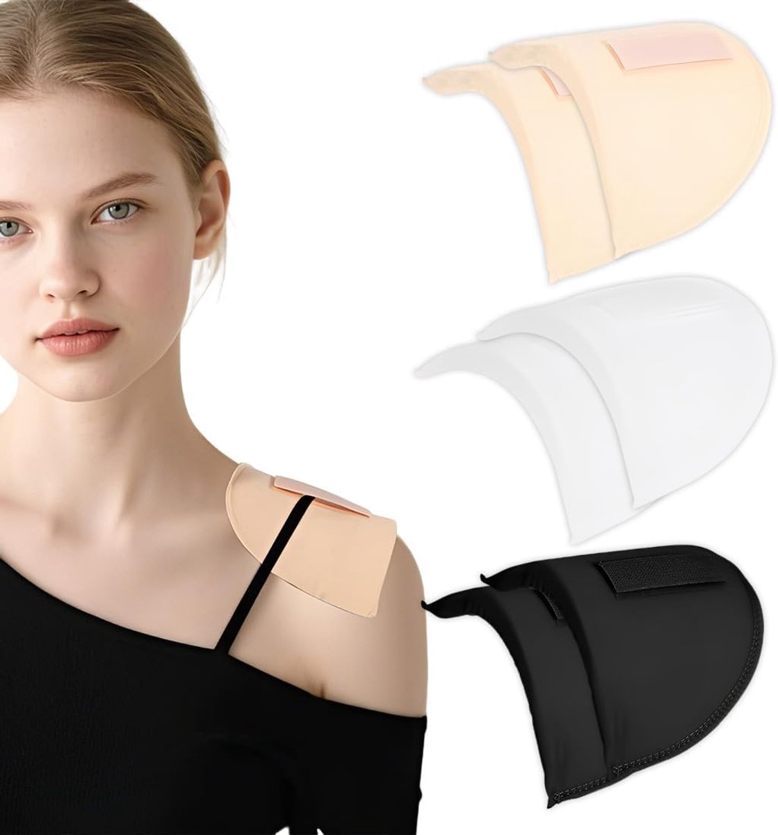 3 paar schoudervullingen voor dames, ingezette schoudervullingen, herbruikbaar, spons schoudervullingen met klittenband voor blazers, T-shirts, pakken, 1,5 cm dik, 3 kleuren