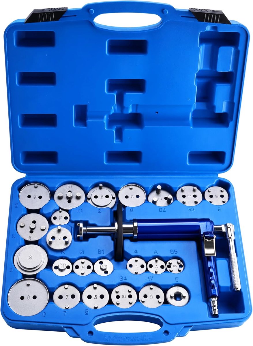 Pneumatisch 24-delig. Remklauw-zuigerterugstelset Air-Powered Wind-Back Gereedschap met 23 adapters – Universeel voor binnenlandse & geïmporteerde voertuigen