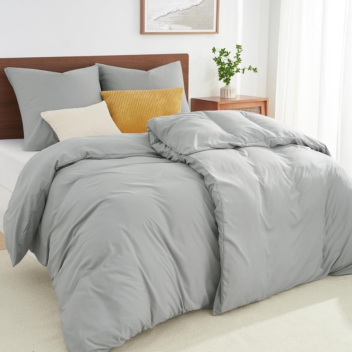 bedden linnen 135x200 4-delige lichtgrijs-2 beddeksels 135x200 cm + 2 kussensloopboeien 80x80 cm, eco-tex beddensets gemaakt van superzachte polyester microfiber, met ritssluiting met rits