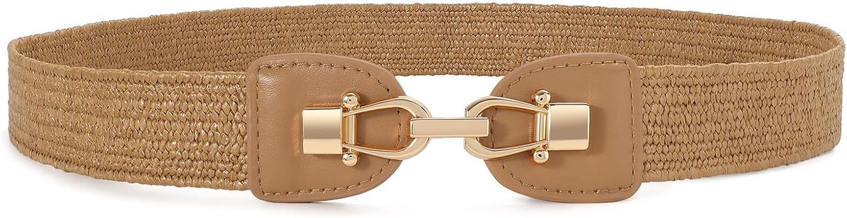 Stro geweven elastische tailleband voor dames, stretch, boho, gevlochten dunne jurk riem