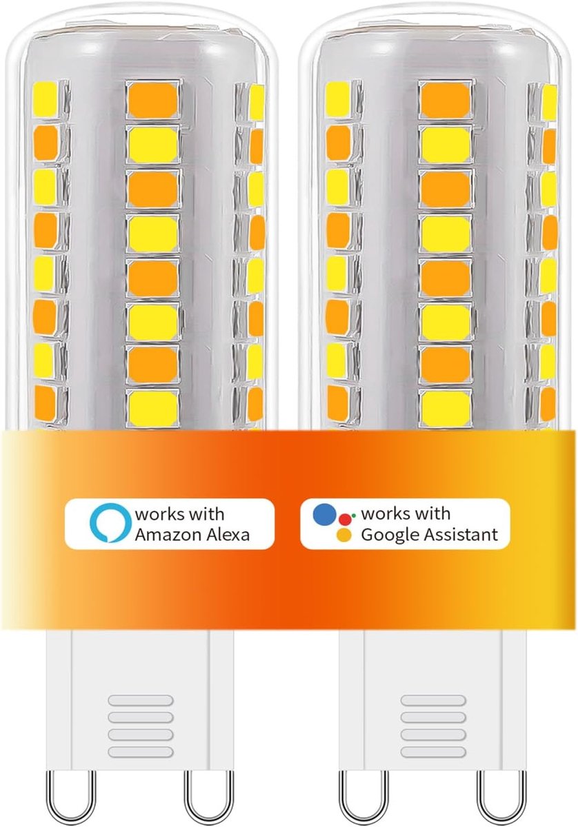 Wi-Fi Smart G9 LED Lampen,compatibel met Alexa/Google Home,2 Pack | AC 230V,2700K-6500K,Helderheid Instelbaar 1%-100%,4W,400LM,Timer Functie G9 Intelligent Light Bulb