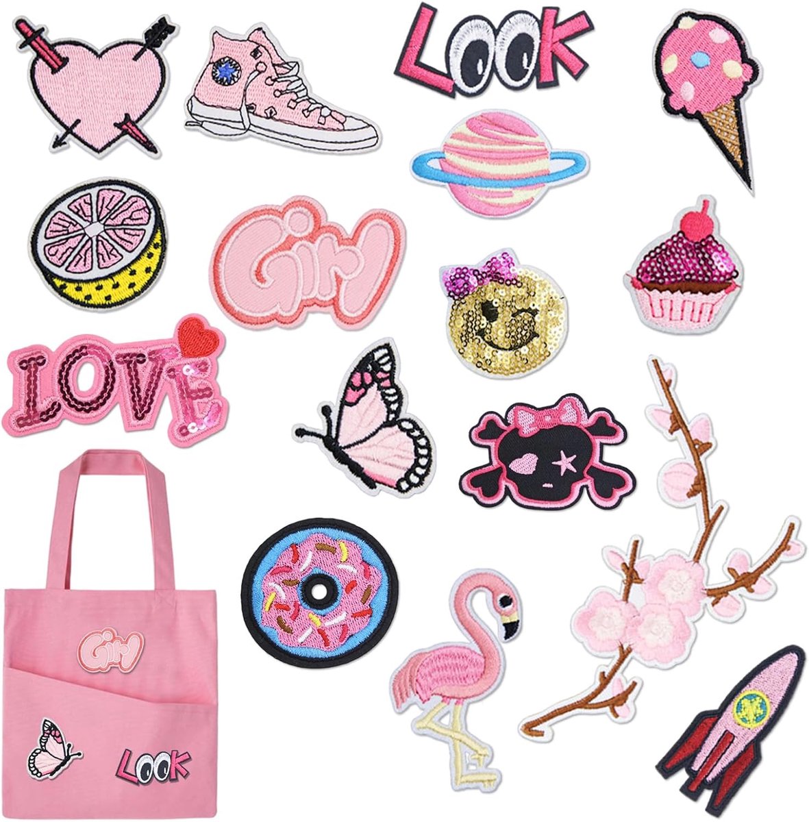 set – 16 stuks strijkapplicaties roze – decoratieve strijkemblemen voor kinderkleding – applicatie patches voor T-shirts jassen broeken rugzakken – eenvoudig te bevestigen