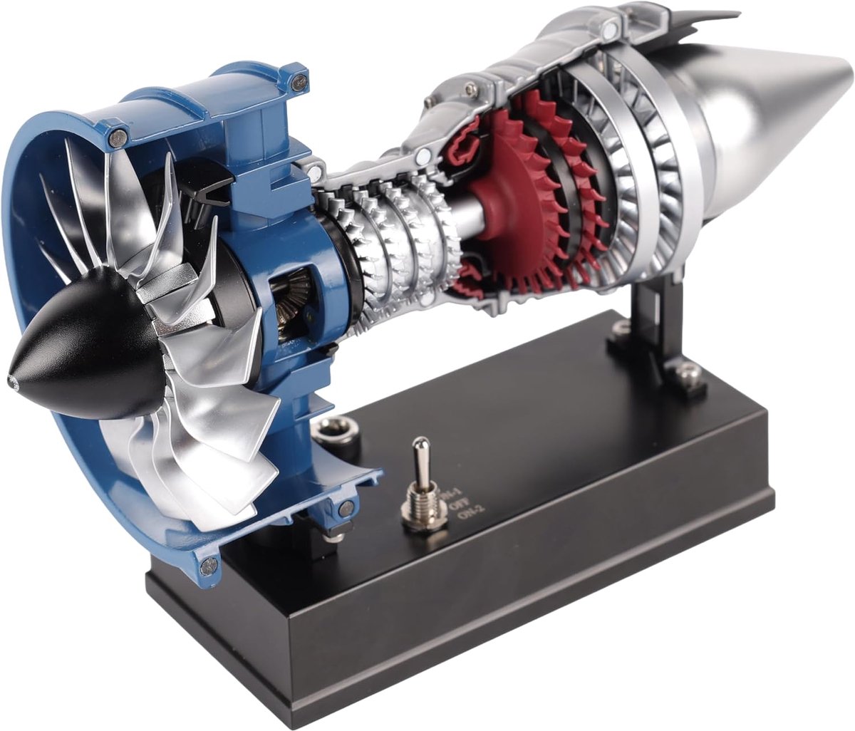 Mini Metalen turbofan motormodelkit die werkt, 170+ onderdelen 1:14 schaal volledig metalen straalmotormodel met semi-sectionele transparante hoes, STEM educatieve montagekit