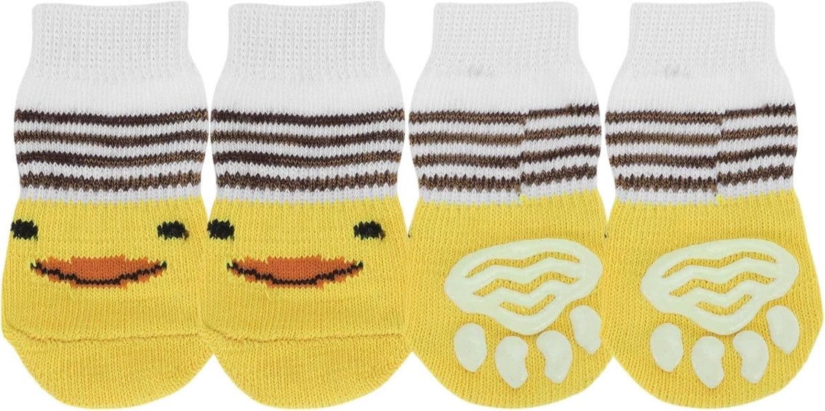 antislip, eendenpatroon, sokken, hond, kat, huisdier, binnensokken, pootbescherming en tractie dankzij siliconengel voor honden en katten, 1 set (4 stuks), medium