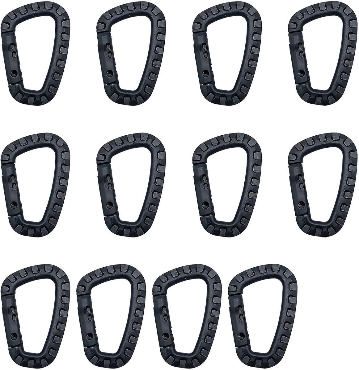 Karabijnhaken van kunststof, zwart, karabijnhaken D-vorm van kunststof, lichte en robuuste karabijnhaken voor kamperen, wandelen en outdoor-activiteiten, 7,5 cm x 5,5 cm, maximale belasting 10 kg
