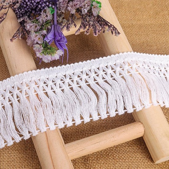 kwastjes franje rand Boho lange franje rand kant rand voor naaien rand afwerking gordijn deken hangen tapijten kleding woondecoratie (wit 6cm x 18m) — afbeelding 4
