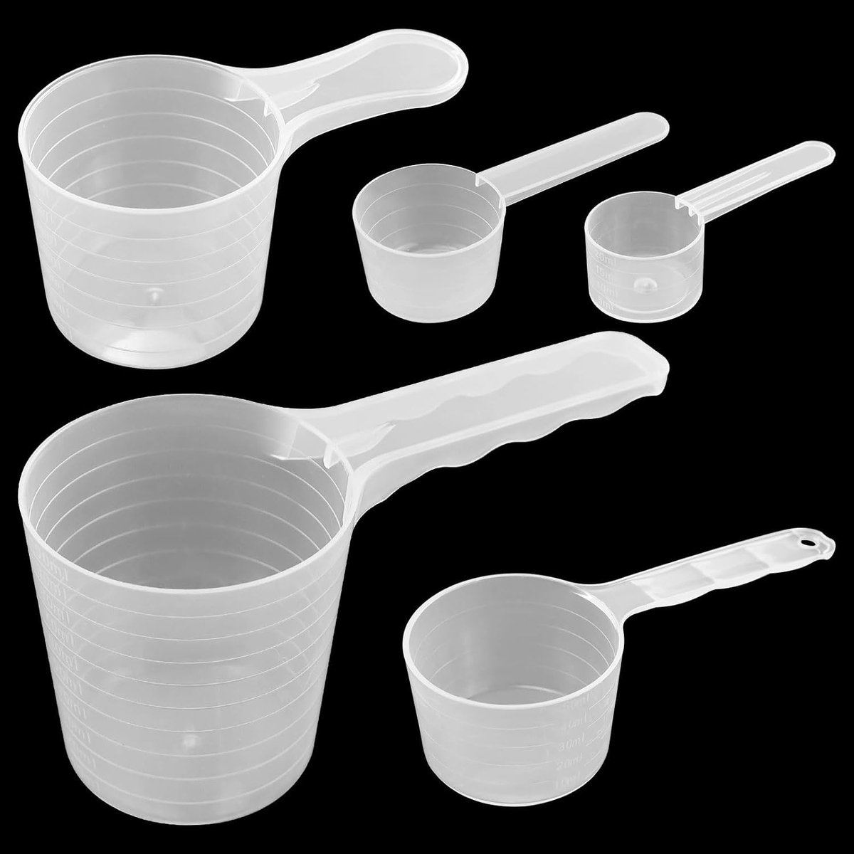 5 stuks maatlepels, doseerlepels 100 ml, 70 ml, 50 ml, 40 ml, 20 ml, wasmiddeldoseerhulp, kunststof transparante maatlepels voor melkpoeder, eiwitpoeder, meel, keukenbenodigdheden