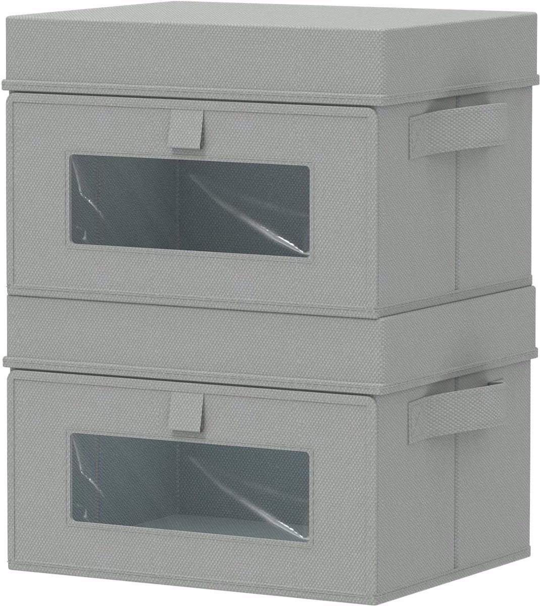 Opbergdoos met transparant kijkvenster, opbergdozen met deksel, kledingkastorganizer, vouwdoos voor kleding, 2 stuks, grijs, 26 x 20 x 17 cm, XSNY18GS-2