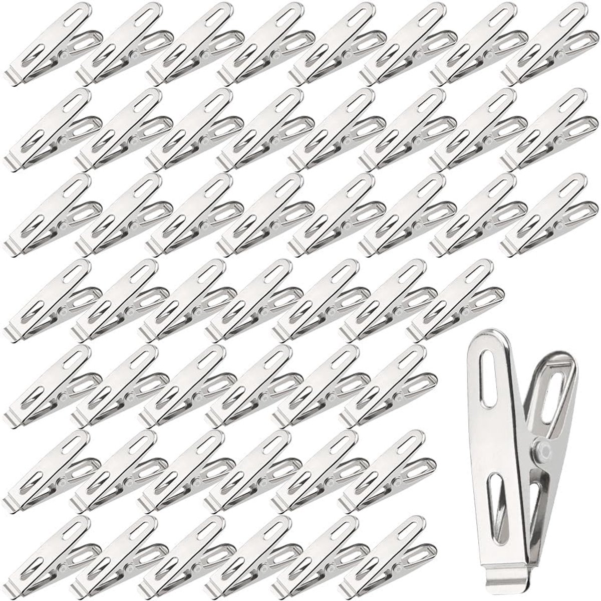 Wasknijpers, Wasknijpers, Metalen Roestvrijstalen Klemmen, Winddicht voor zware kleding en wassen (5 * 1.2cm 50 stuks)