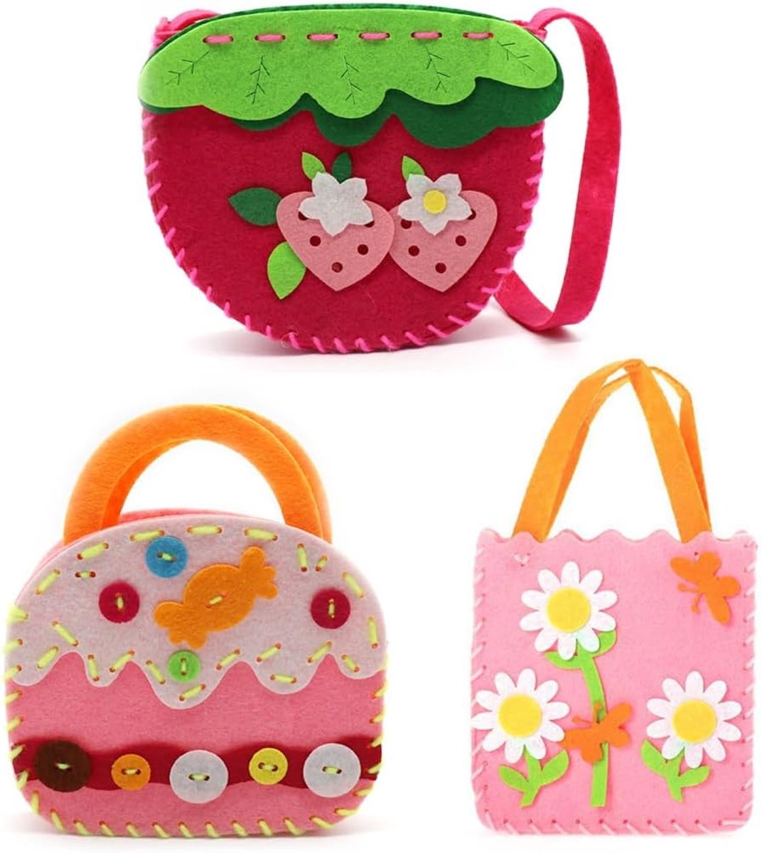Naaisets voor kinderen 3-delige naaiset voor kinderen, vilten knutselset, niet-geweven tas, meisjeshandtas, creatief speelgoed, nieuwjaarscadeau
