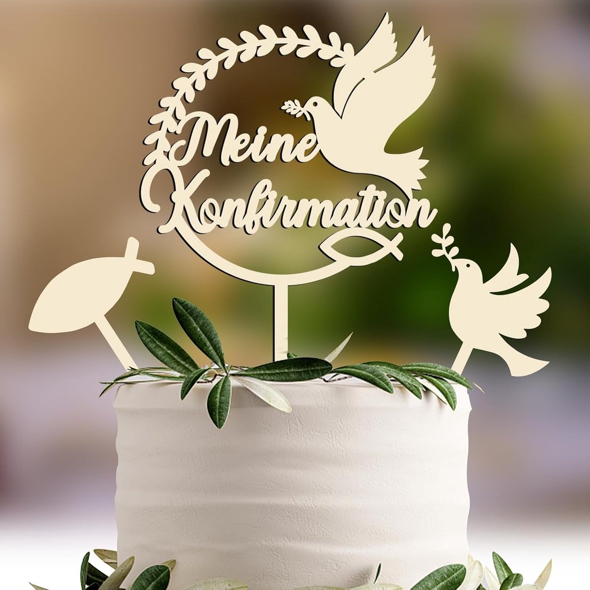 confirmatie, hout, taarttopper, mijn confirmatie, duif, vis, taartdecoratie, taarttopper, houten decoratie voor jongens en meisjes voor de eerste communie