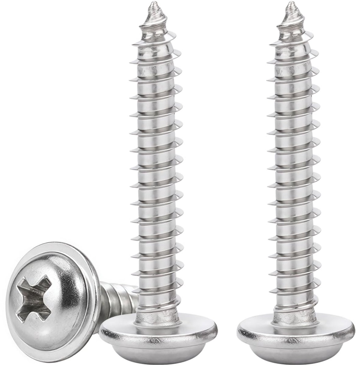 Zelfboorschroef met brede kop, gebogen, 50 stuks, M5 x 25 mm, schroeven met sluitringen, brede kogelkop, kruisvorm, van roestvrij staal V2A, voor bevestiging in hout en doe-het-zelfprojecten