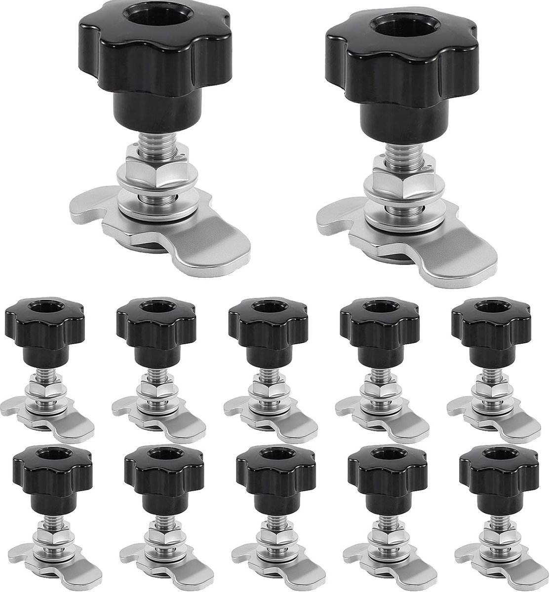 12 stuks airlinerail-accessoires, schroeffitting voor airlinerailfitting, M8 x 40 500daN, eindbeslag van verzinkt staal met stergreepschroef, eindmontage voor sjorrails