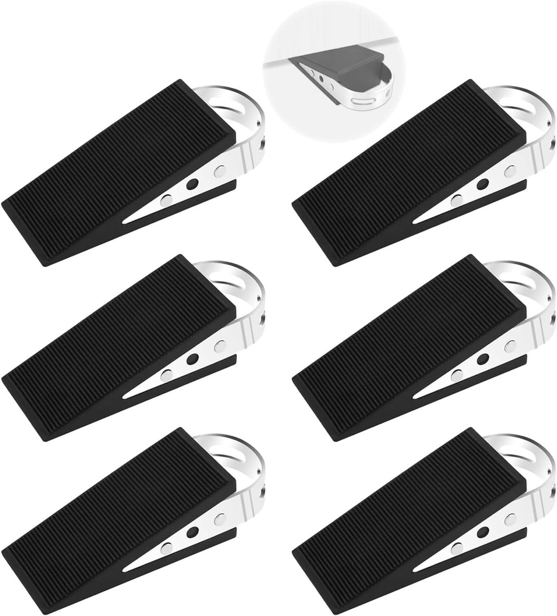 6 Stuks Rubberen Deurwiggen, Stapelbare Hoogwaardige Deurstoppers met Roestvrijstalen Handgreep, Krasbestendig, Antislip Deurstoppers voor Alle Vloeren en Alle Soorten Deuren