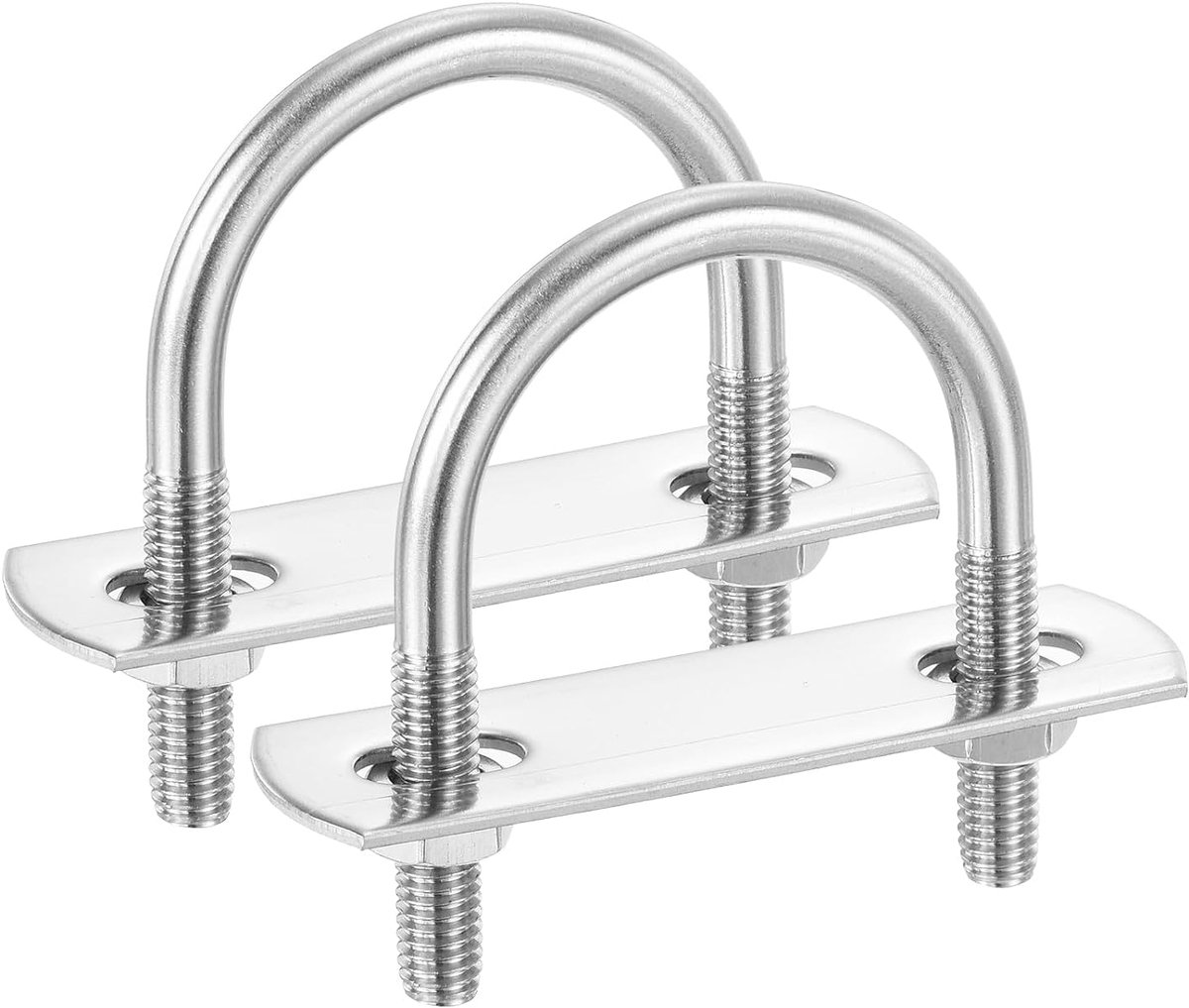 Ronde U-beugel, 2 stuks 1,3 inch (33 mm) binnenbreedte 53 mm lengte M6 met moederplaat sluitring 304 roestvrij staal ronde buiging U-beugel voor boot aanhanger as zeilboot