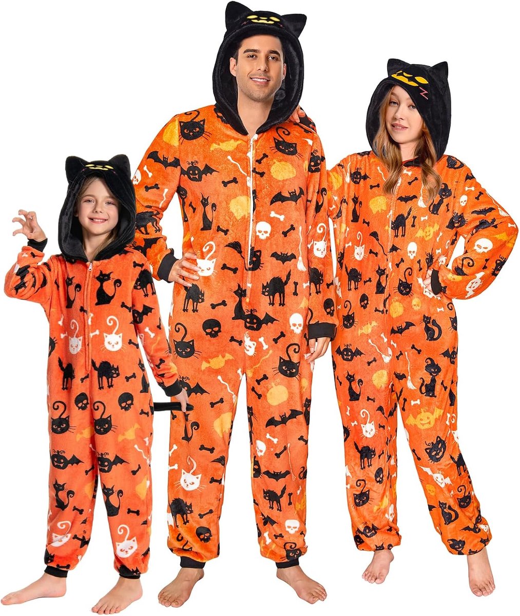 Familie Matching Kerst Pyjama, Capuchon Onesie Pj's voor Carnaval & Halloween, Flanellen Feestdagen Nachtkleding (S, Kat)