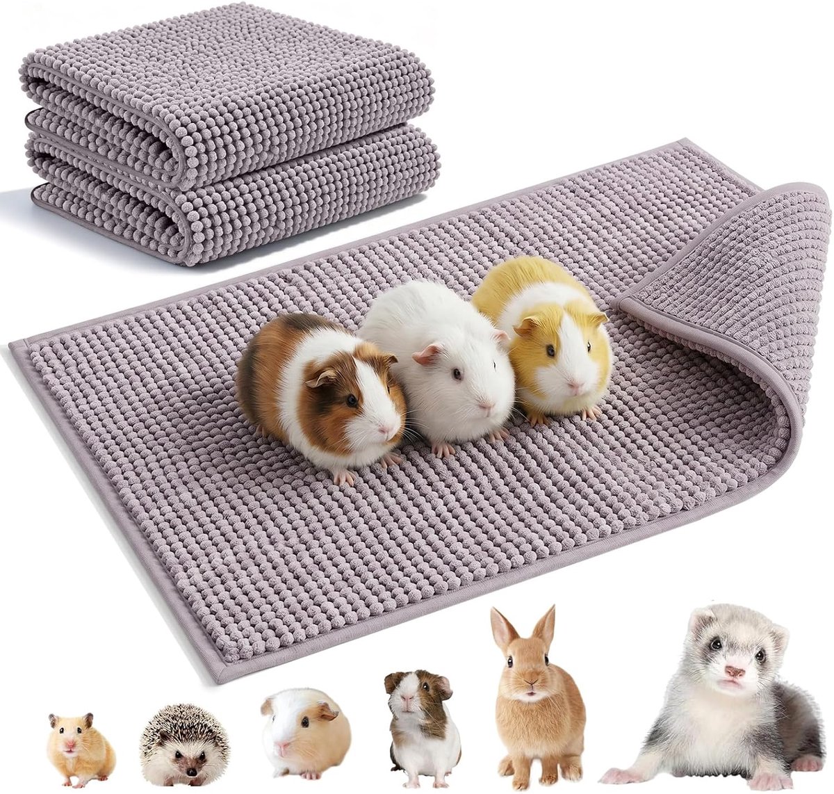 Set van 2 Knaagdierentapijt, 60 x 40 cm, Grijs | Cavia-accessoires, Wasbaar, Konijnenaccessoires, Pipipads Cavia's, Herbruikbaar Dierenkussen voor Hamsters, Konijnen, Katten