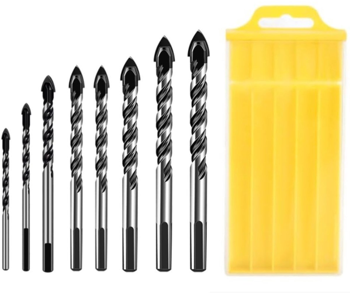 Tegelboorset, betonboor, glasboor, 8-delig, 3-12 mm, houtboor, steenboor, keramische boor voor hout, beton, metselwerk, tegels, kunststof, glas, zacht metaal