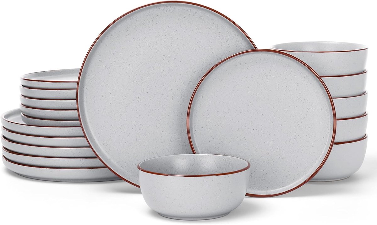 Mercury 18-delig servies, keramiek voor 6 personen met borden en kommen, magnetron- en vaatwasbestendig, Lichtgrijs