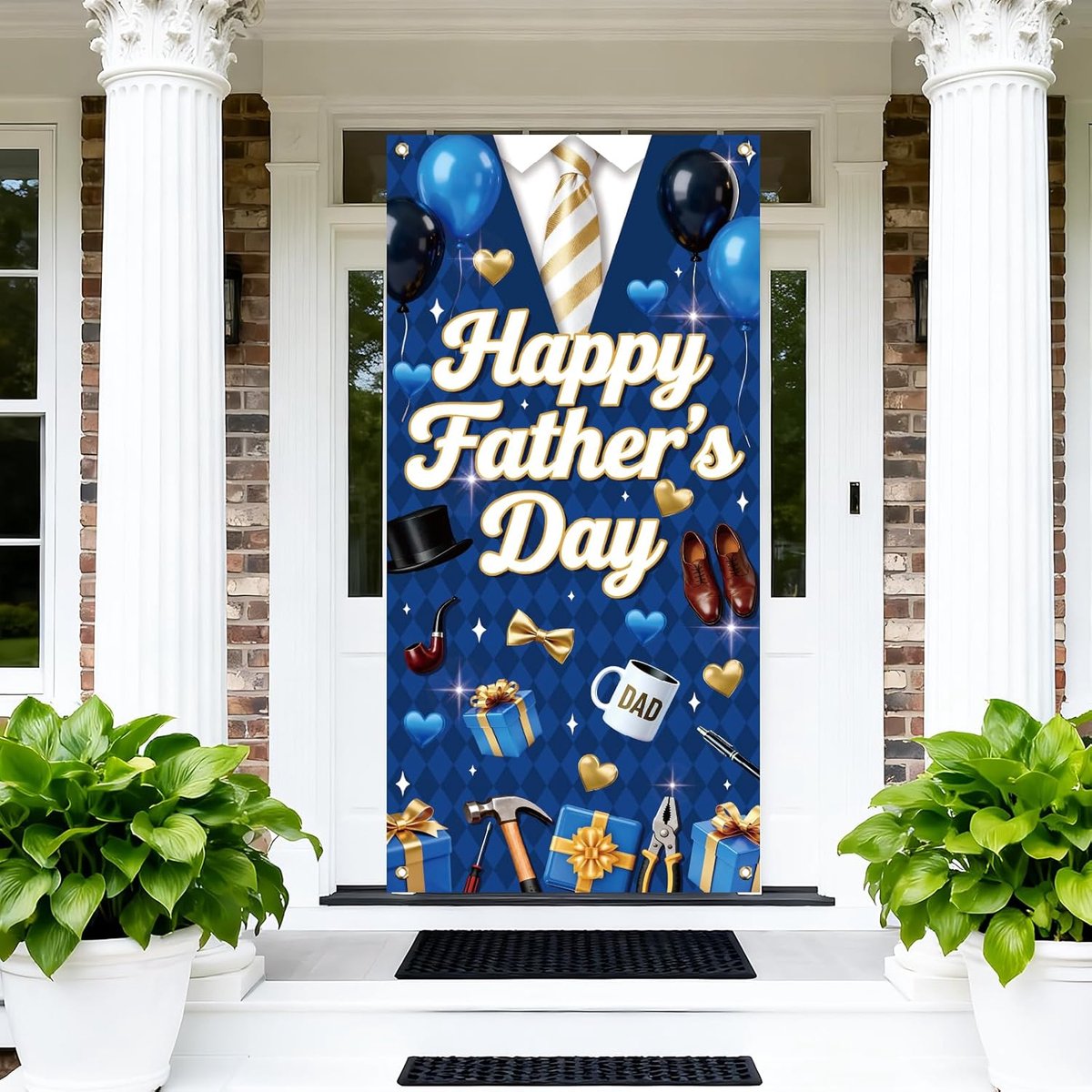 arricraft 1 stuk polyester deurhoes voor vaderdag, 185 x 90 cm, blauw pak vaderdag achtergrond, banner, deur, veranda, bord, fotografie-achtergrond voor feest, veranda, woondecoratie-accessoires