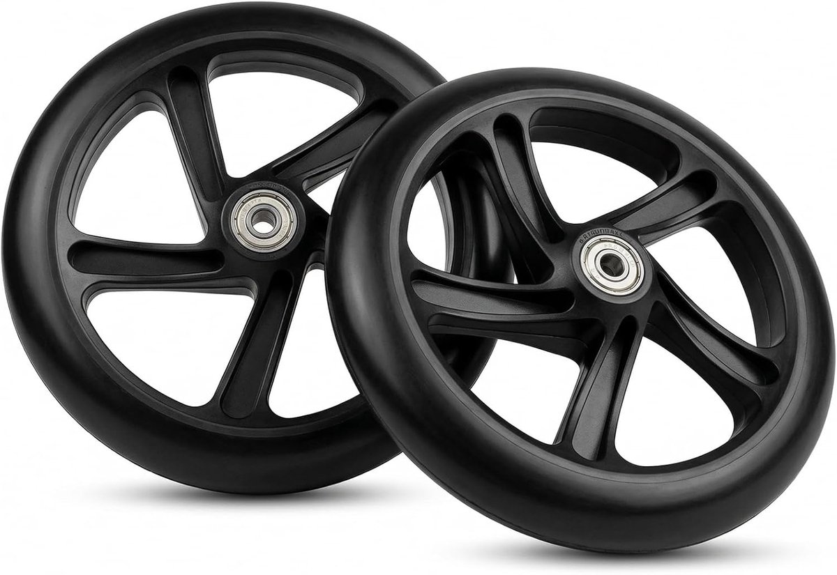 200mm Scooter Wielen, 2 Stuks Scooter Vervangingswielen met ABEC-7 Kogellagers, City Scooter Wielen Anti-Slip voor Meeste Scooters en Stadssteps (200 x 40mm Zwart)