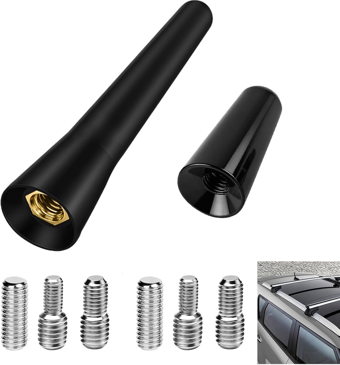 Autoradio antenne, 3 cm & 6,5 cm autoantennemast, universele AM/FM, auto-antenne met waterdichte roestvrijstalen kern, eenvoudige installatie met M4, M5, M6 schroeven voor auto's, vrachtwagens en