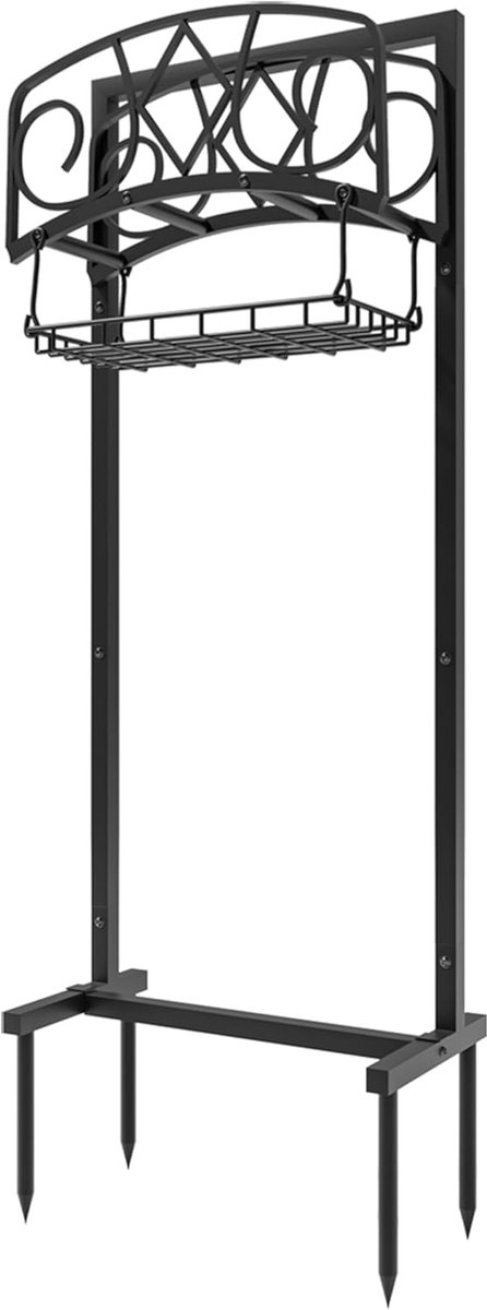 tuinslangorganizer met zwarte gepoedercoate afwerking - Heavy-Duty afneembare slangstandaard voor 150FT slang, inclusief opbergmand en montagegereedschap voor buitengebruik — afbeelding 5