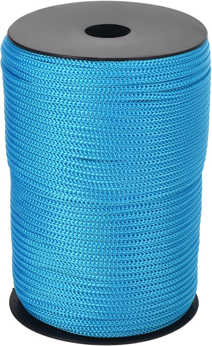 Touw, gevlochten touw, 100 m, nylon touw, holle touw voor waslijn, kamperen, wandelen, outdoor, zeeblauw